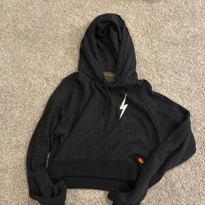 Charcoal crop sweatshirt with a hood!
Aviator Nation size Large